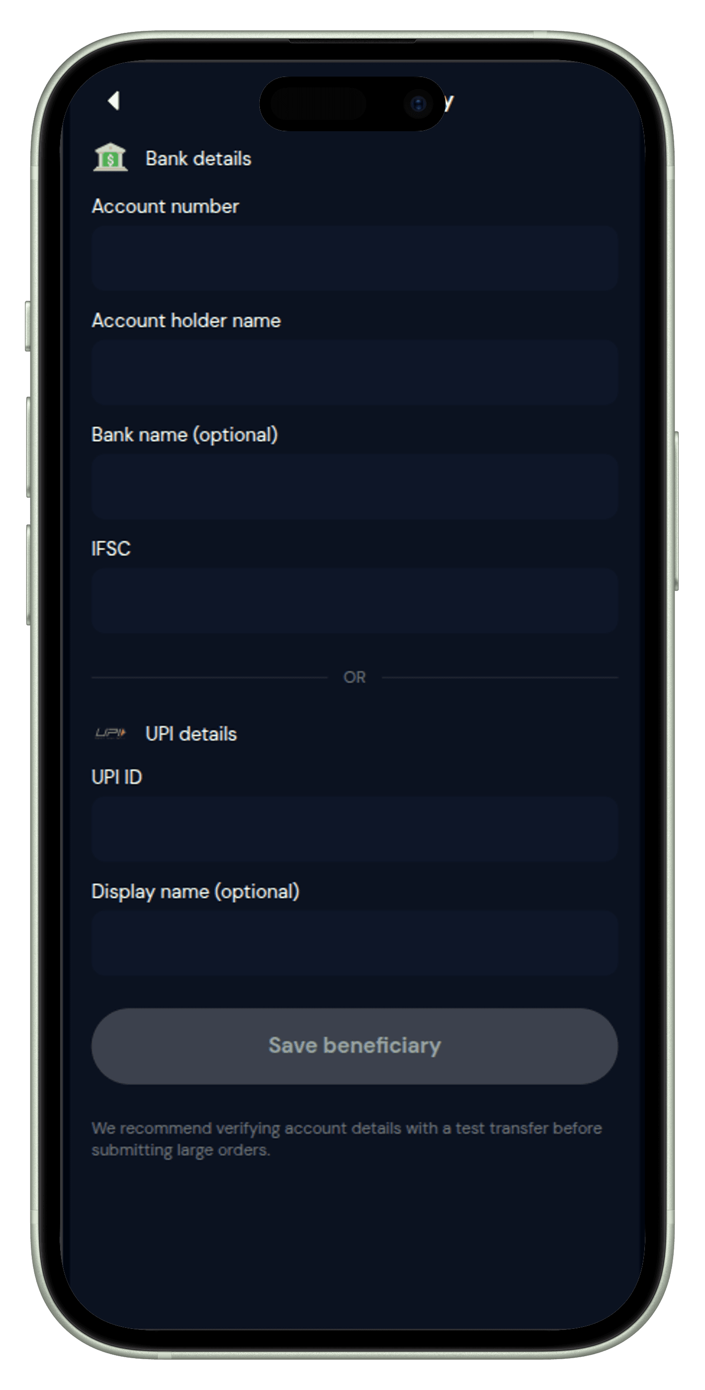 Add Your Bank or UPI Details