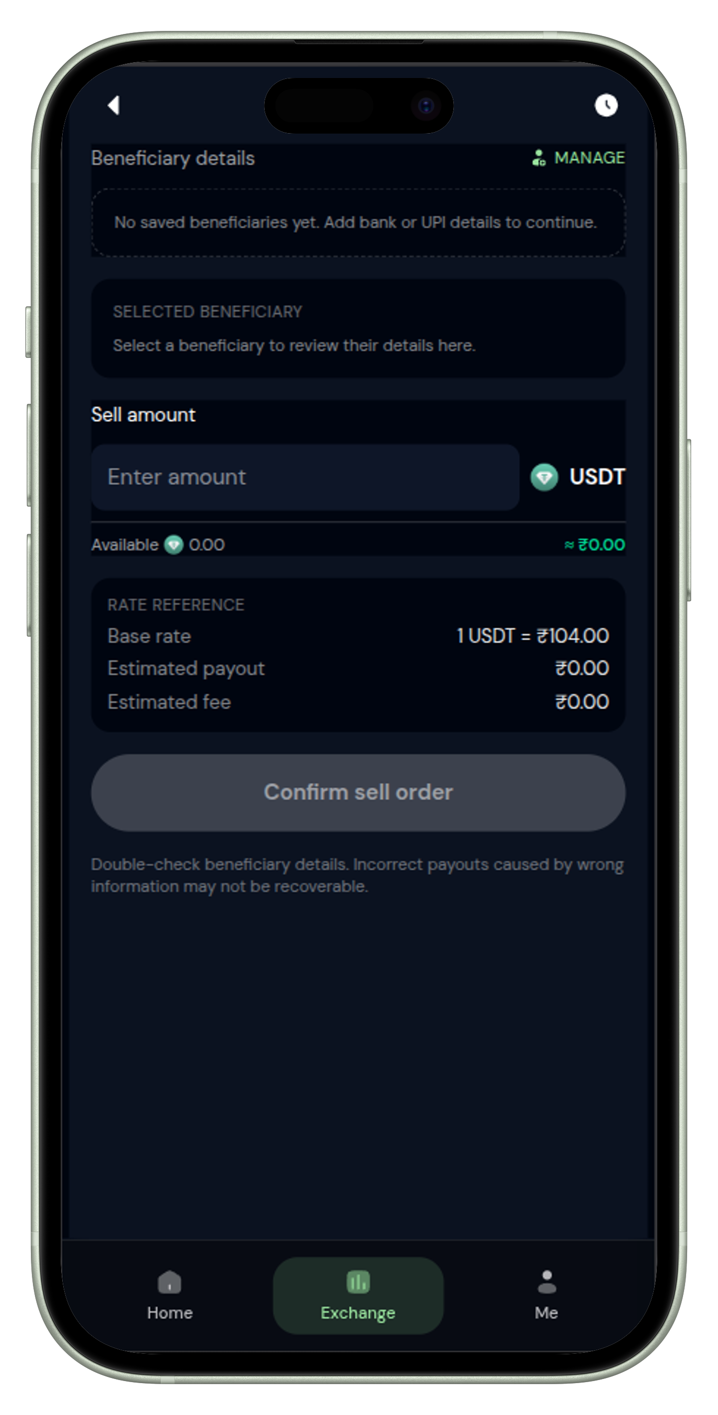 Sell USDT — Receive INR
